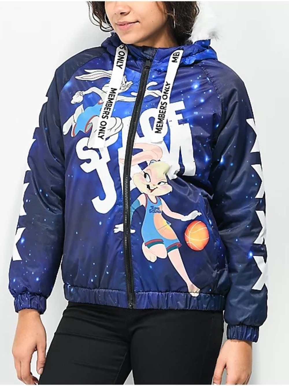 Unisex Members Only x Space Jam Limited Edition Navy Blue Puffer Jacket w/ Hood